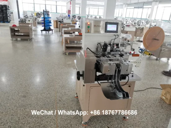 Cina Macchina per tagliare e piegare etichette tessute / Macchina per tagliare e piegare etichette per lavaggio e cura di tessuti per indumenti per nastro di raso di poliestere, nastro di cotone, taffettà di nylon Jz-2817